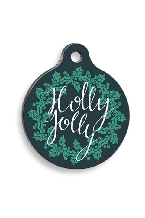 altın pati Christmas Serisi Blue Holly Jolly Yuvarlak Kedi Ve Köpek Künyesi