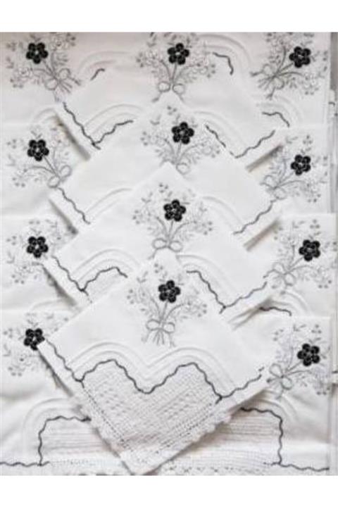 Neva 22 Parça El Işi Dantel Mutfak Takımı - Siyah*gümüş