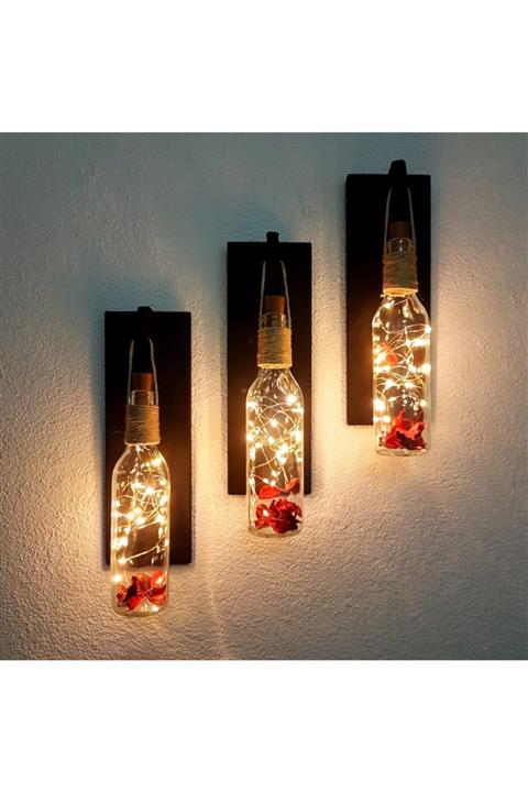 STDEKOR Led Işıklı  Mat Siyah Renkli Duvar Aplik 3 Lü Set