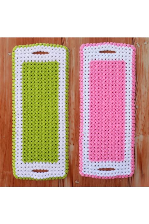 Göçmen Tuhafiye Yeşil/pembe Tamamı El Örgüsü Banyo Lifi 45x18 Cm Çeyizlik Kese 2 Li Takım