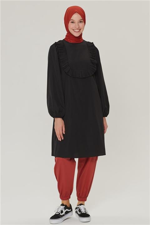 Armine Yakası Pileli Tunik 21y4392 Siyah