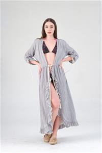 Shile Design Kadın Gri Şile Bezi Kumbaba Fırfırlı Kimono