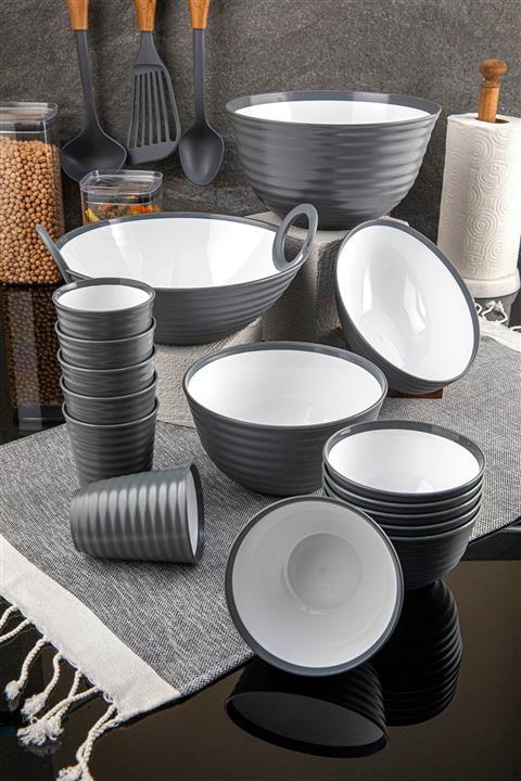 Doreline Vera 16 Parça Füme Yemek Takımı, Salata, Meyve, Sunum Kasesi, Bardak, Plastik Set