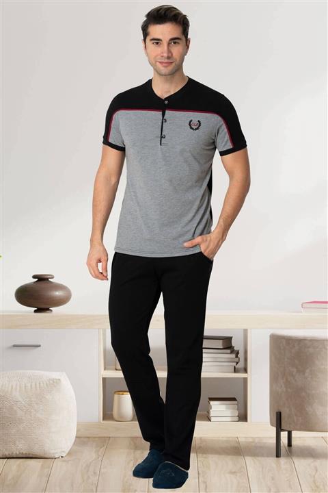 by HW Erkek Gri Kısa Kollu Büyük Beden Pijama Takımı