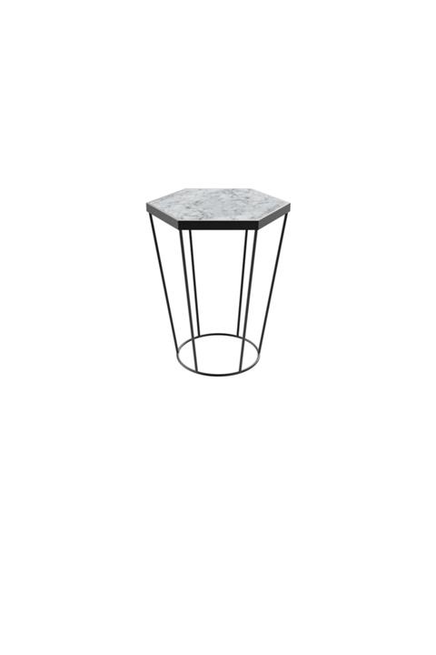 MAKSA Belisencia Carrara White Metal Üzeri Mat Siyah Statik Boyalı Yan Sehpa