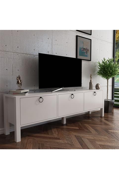 MobilyaFırsat Festival Tv Ünitesi Dolaplı Tv Ünitesi 5x5-2 Beyaz