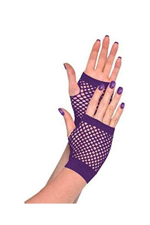 academyshop Parti Aksesaur Mor Renk Kısa Boy Fileli Örgü Eldiven