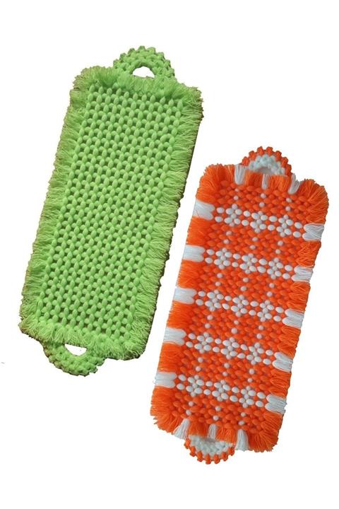 Göçmen Tuhafiye El Örgüsü Banyo Lifi Çeyizlik Kese 50x20 Cm (Fıstık Yeşil Turuncu Renk) 2 Li Takım