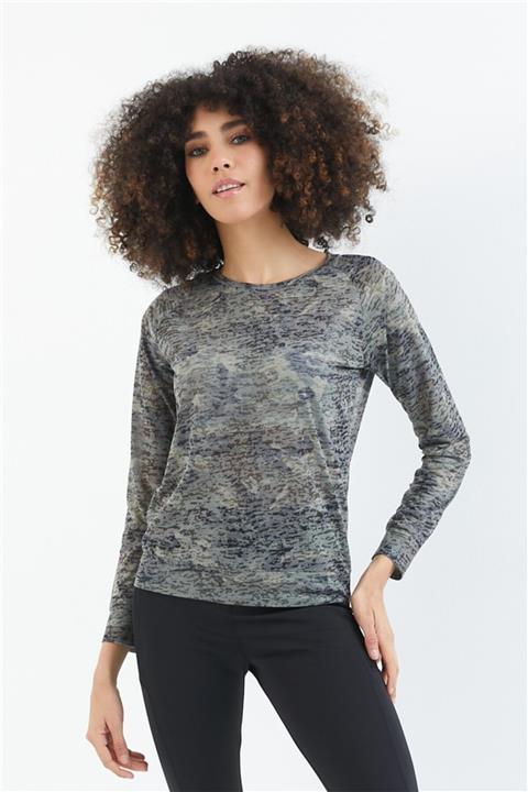 STEPS Uzun Kollu Bisiklet Yaka Kamuflaj Desen Kadın T-shirt
