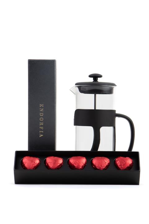 endorfia 500 Ml French Press Ve Single Slim Fıstıklı Kalp Çikolata Siyah