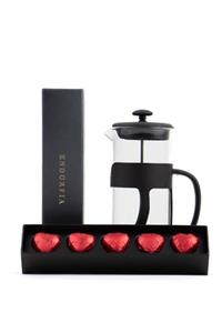 endorfia 500 Ml French Press Ve Single Slim Fıstıklı Kalp Çikolata Siyah