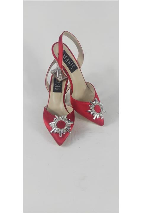Masis Tonya Kırmızı Saten Taşlı Abiye Stiletto