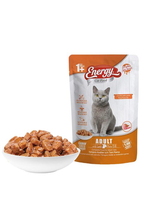 Energy Kuzu Etli Islak Kedi Maması 85 Gram-24 Adet