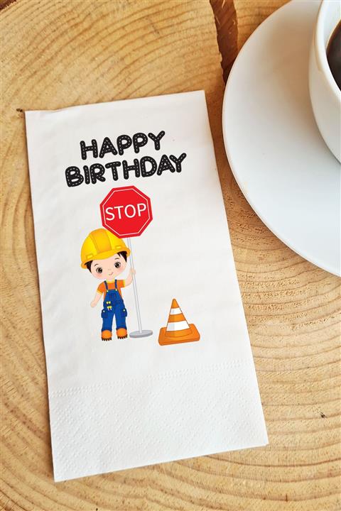 PEKSHOP Sunum Peçetesi Inşaat Happy Birtday Yazılı Kağıt Peçete