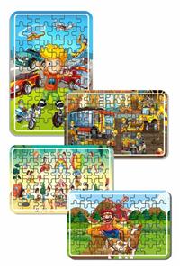 LİPYOS Sevimli Arabalar, Iş Makinaları, Lunapark Oyun, At Arabası 54 Parça 4'lü Ahşap Puzzle Set