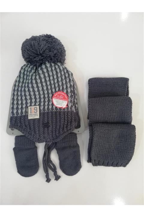 Kitti Erkek Bebek Atkı Bere Eldiven Üçlü Takım K2150-10-indigo 0-18 Ay