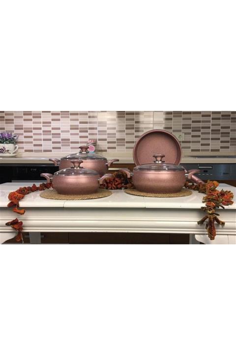 Özkent Rose Gold 7 Parça Granit Tencere & Tava Seti