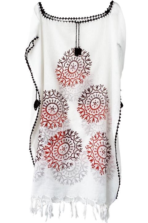 FONTENE Textile Baskılı El Işlemeli Peştemal Plaj Elbisesi