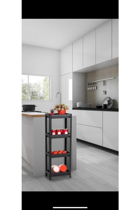 Lorin 4 Katlı Raf Ünitesi Pratik Çok Amaçlı Düzenleyici Banyo Rafı Mutfak Rafı Ayakkabılık Siyah