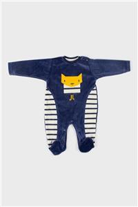 WOYKİDS Unisex Bebek Tilki Işlemeli Çizgili Kadife Tulum Bbtf-7016209