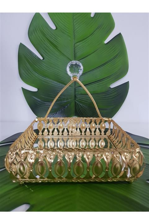 HibanaPazarı Metal Peçetelik Altın Rengi Kaplamalı Aynalı Zemin (19x5 Cm)