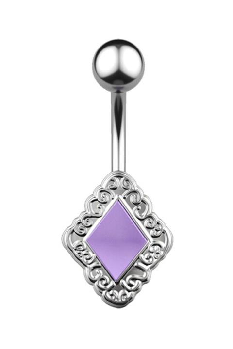 VipBT Bohem Lila Karo 316l Paslanmaz Cerrahi Çelik Göbek Piercing Gümüş Gri