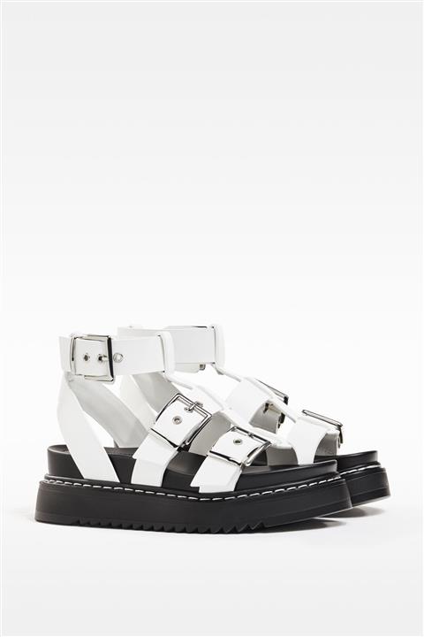 Bershka Kadın Beyaz Tokalı Platform Sandalet