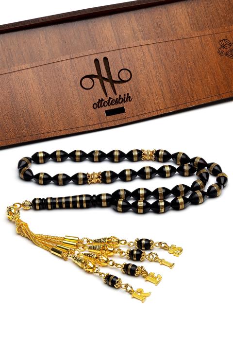 OTTOTESBİH 24k Altın Kaplama Gümüş Aksesuarlı Reis Model  Sarmal Kuka Tesbih 7x11 mm