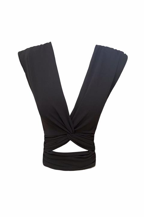 GIRAGIRA Kadın Siyah Vatkalı Pencere Detaylı Crop Top