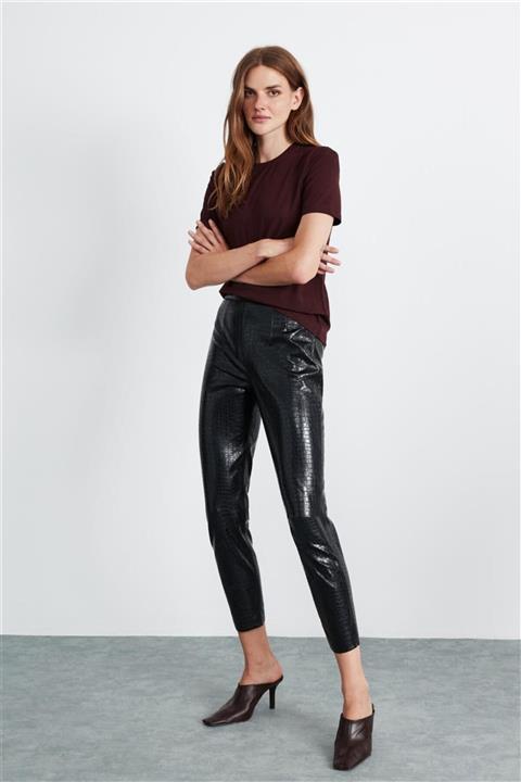 GRIMELANGE Hannah Kadın Bordo Düz Renk Bisiklet Yaka Comfort T-shirt