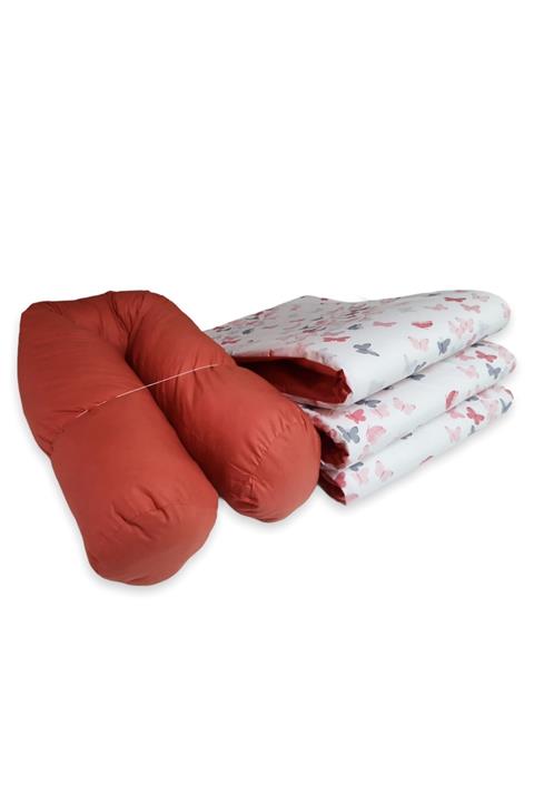 Bebek Özel Çocuk Silindirli Beşik Kenar Koruma 60x120 Beşik Için (4 Parça) Pembe Kelebekli Kiremit