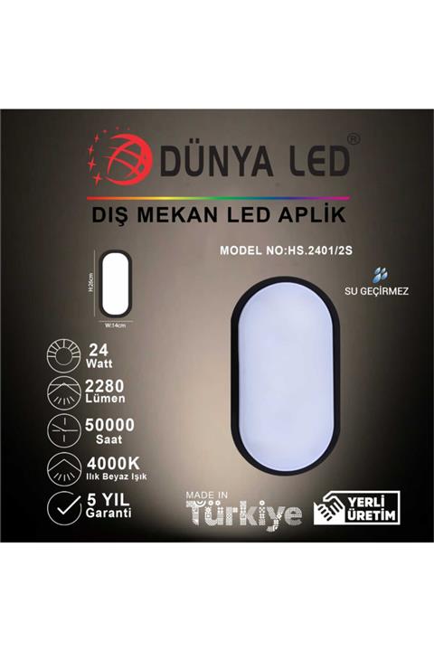 DÜNYA LED Hs.2401/2-s 24w Siyah Kasa Led Glob Armatür 4000k Ilık Beyaz Işık