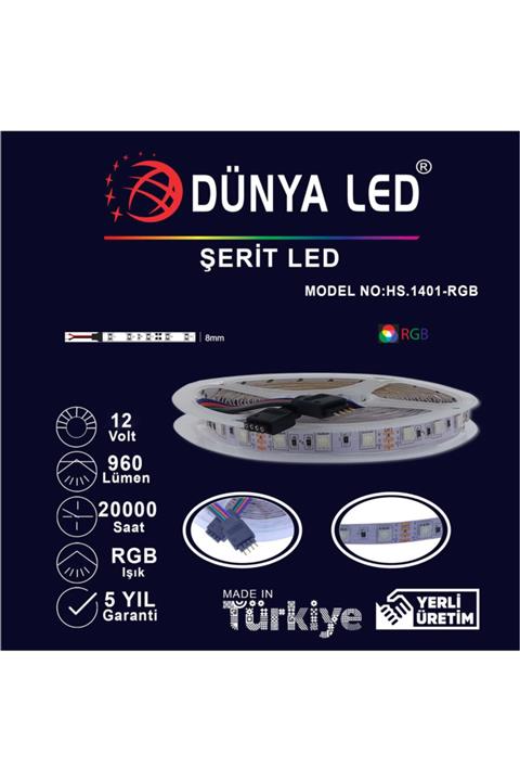 DÜNYA LED Hs.1401-r 3 Çipli 5 Metre Iç Mekan Rgb Şerit Led