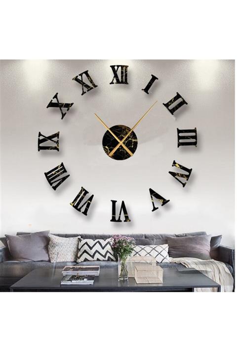 GoGoPlus 3d Sarı Mermer Desenli Duvar Saati