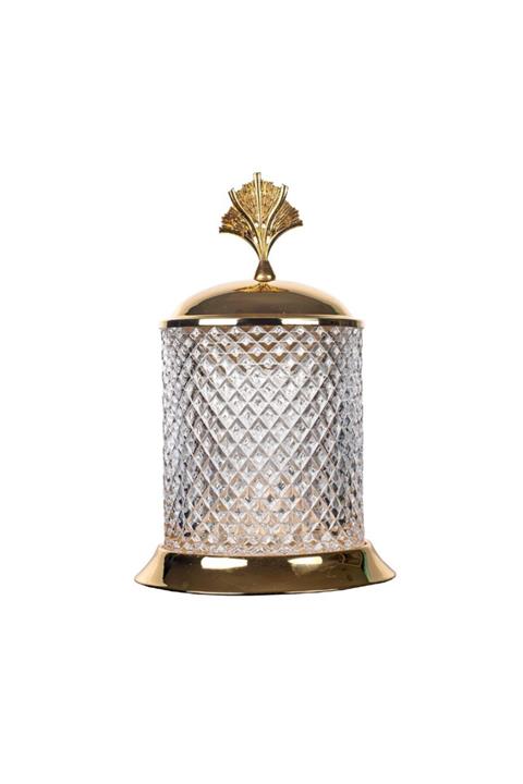 Zeyve Yakut Kristal Cam Büyük Kavanoz Baharatlık Ikramlık Metal Kapaklı 25x15 Cm