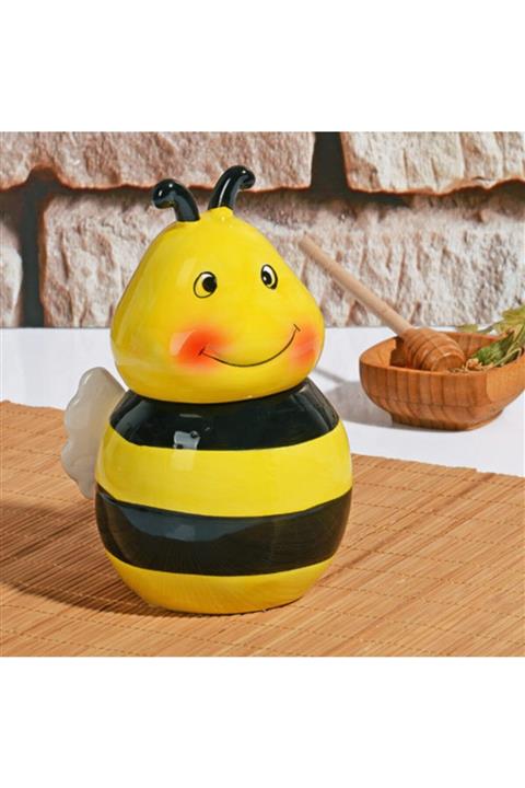 Primecraft Seramik Bal Kavanozu Bambu Kaşık Hediyeli