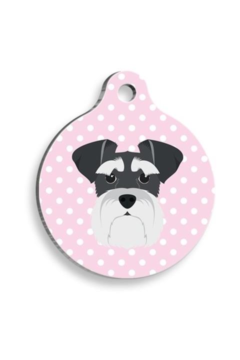 altın pati Pembe Puantiyeli Schnauzer Yuvarlak Köpek Künyesi