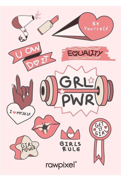 ZobarMarkt Girl Power Defter Ajanda Planner Bullet Journal Laptop Sticker, 21x29,7 Cm