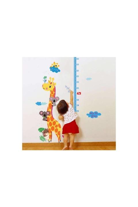 KT Decor Çocuk Ve Bebek Odası Boy Ölçer Zürafa Bulut Ve Koala Arkadaşları Duvar Dekor Süsleme Sticker Pvc