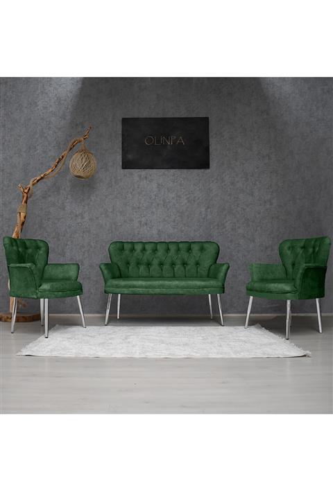 Olinpa Kollu Çay Seti 2+1+1 Balkon Ofis Cafe Bahçe Koltuk Takımı Krom Metal Ayak