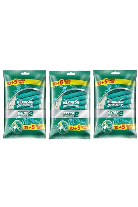 Wilkinson Sword Extra 2 Sensitçift Bıçak Bas Temizle Özellikli 10+5 Kullan At Tıraş Bıçağı 3'lü Pak