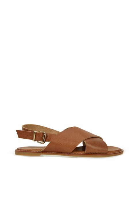 Dıvarese Kadın Taba Çapraz Bantlı Deri Sandalet