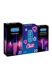 Durex Chill Prezervatif 20’li + Delight Bullet Titreşimli Vibratör +ıntense Uyarıcı Jel, 10 ml