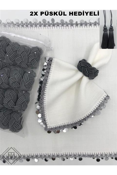 miraç tekstil Peçete Yüzük Halkası Hasır 6'lı Set Antrasit