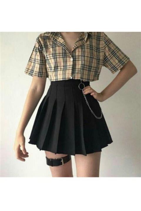 Köstebek Kadın Siyah Düz Pileli Etek