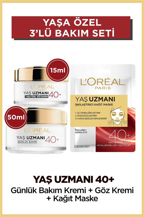 L'Oreal Paris Yaş Uzmanı 40+ Kırışıklık Karşıtı Sıkılaştırıcı Günlük Krem Cilt Bakım Seti 3lü