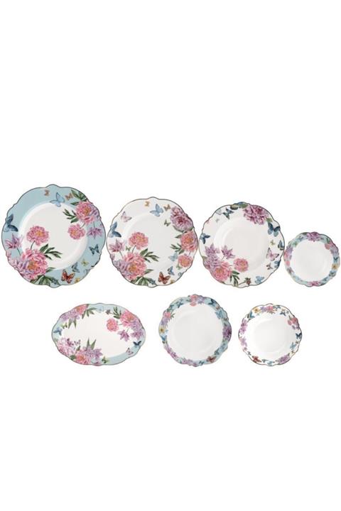 Lotus Pembe Çiçek Desen 6 Kişilik 28 Parça Yemek Takımı