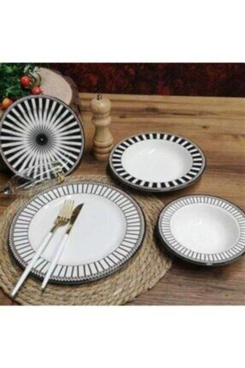 Sembol Siyah Beyaz Desen 6 Kişilik 24 Parça Yemek Takımı Valery 0024-13