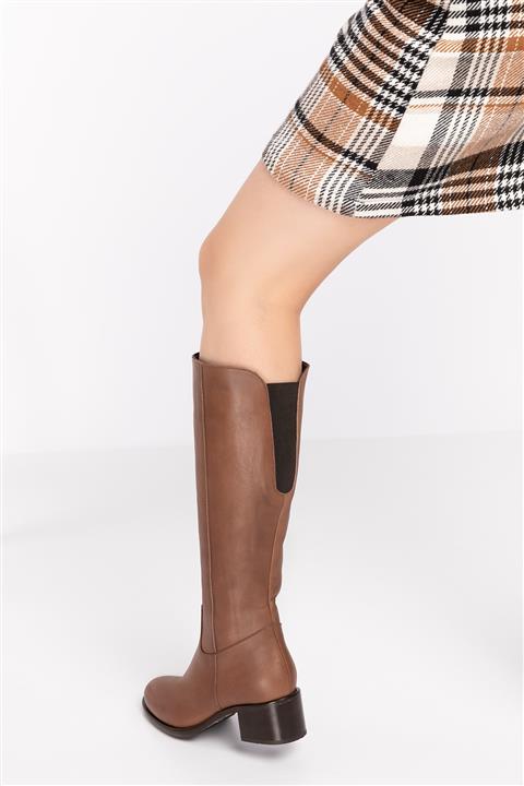 Elile Shoes Ceviz Renkli Hakiki Deri Büyük & Küçük Numara Kadın Çizme