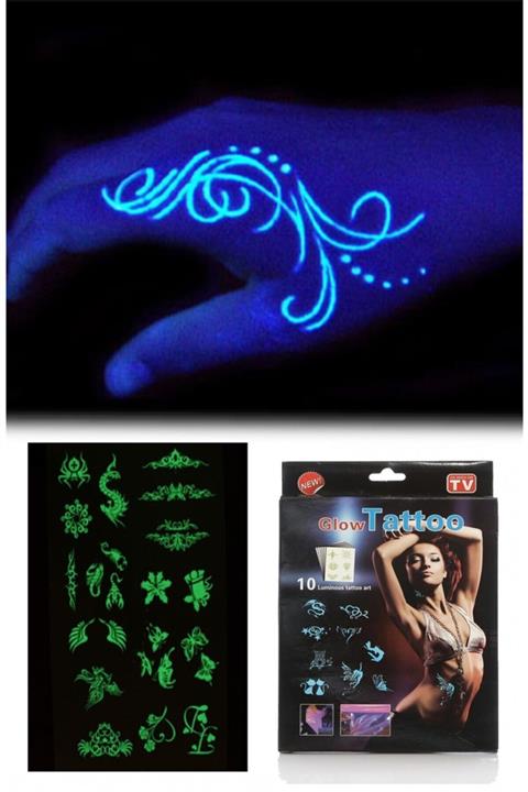 FunyaG Kanserojen Madde Içermeyen Geçici Fosforlu Dövme Sticker Seti